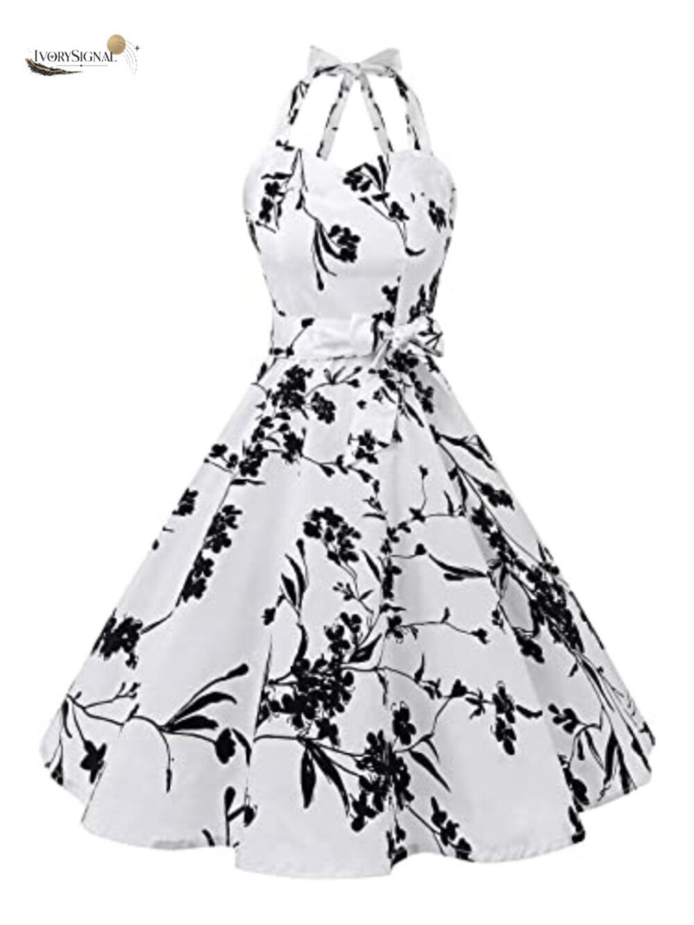 Vintage 1950s Halter Swing Dress with Lace Up Corset Back